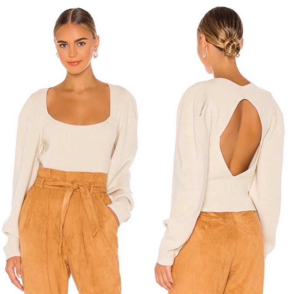 Free People Saffron‎ open back Ivory Ribbed Knit Sweater size medium, nwt
